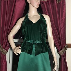 Green Velvet Halter Evening Gown